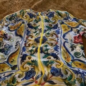 DOLCE & GABBANA SHEER L/S silk top 40 6, 8 stunning Sicilian print